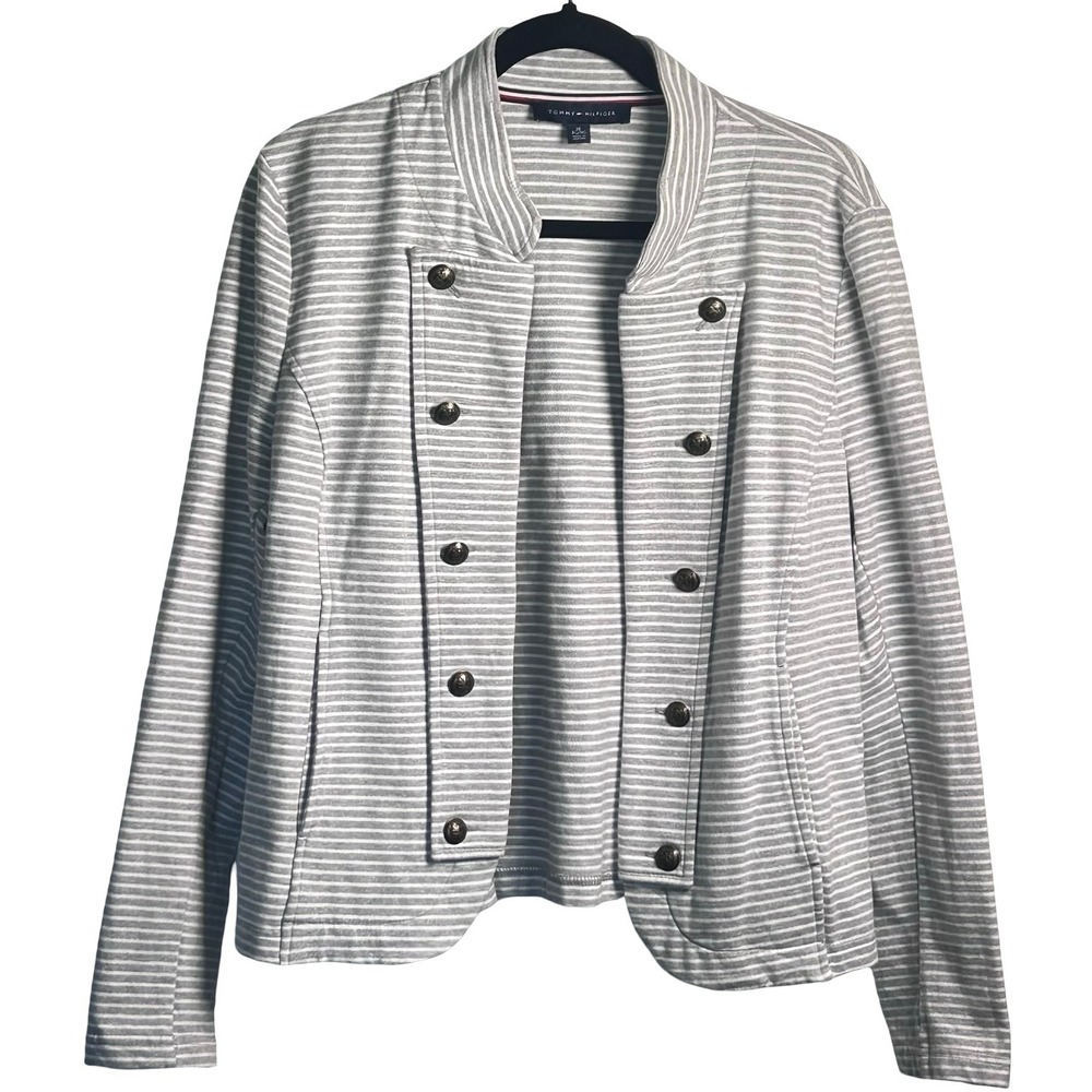 Tommy Hilfiger Striped Military Band Knit Blazer Women's Size XL Preppy Nautical